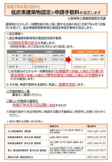 R7.4.1低炭素認定申請手数料改正のお知らせ