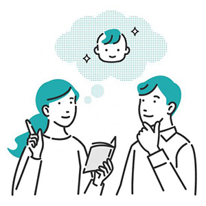 赤ちゃんのことを考えている夫婦のイラスト