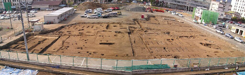 完掘状況（甲府城下町遺跡、甲府駅北口県有地）