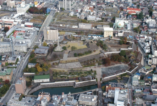 甲府城跡整備中航空写真