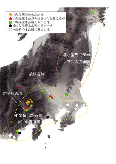 画像：山梨県産水晶の分布図